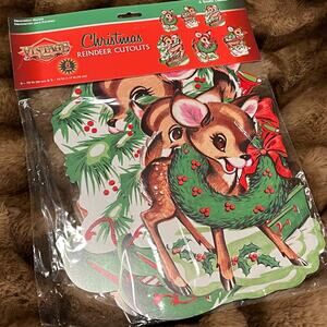 Beistle Christmas Reindeer Cutouts Wall Art Hangings Set of 6 Deer Fawn Retro